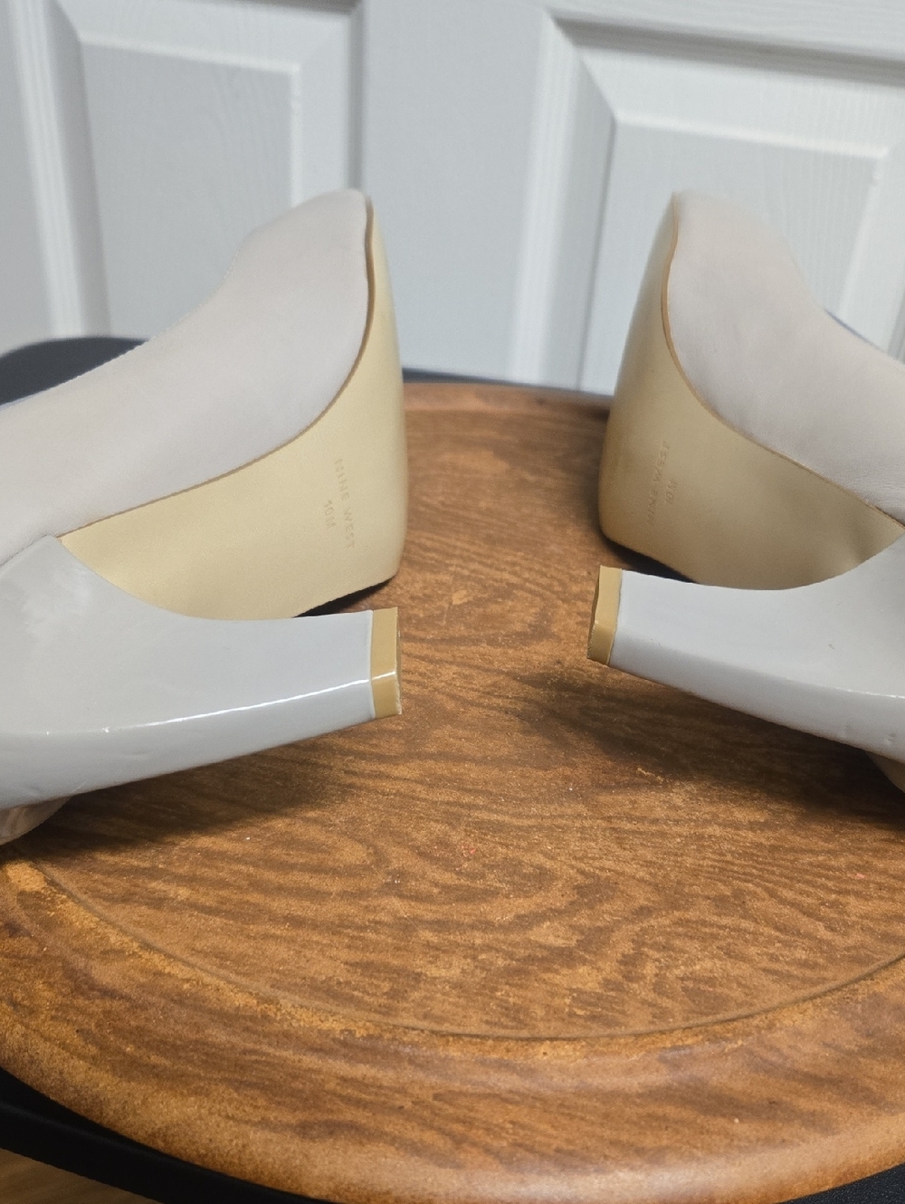 Nine West Beige Open Toe Patent Pumps - Picture 5 of 7